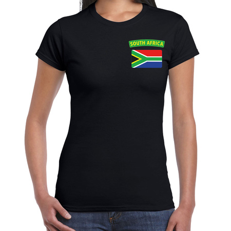 South-Africa t-shirt met vlag Zuid-Afrika zwart op borst voor dames