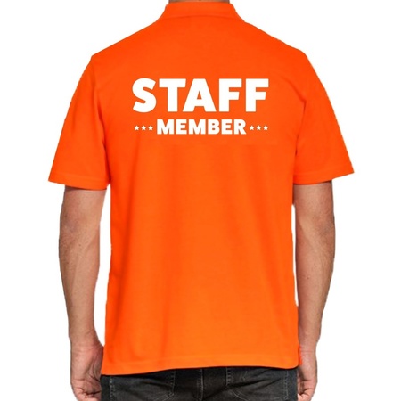 Staff member / personeel tekst polo shirt oranje voor heren