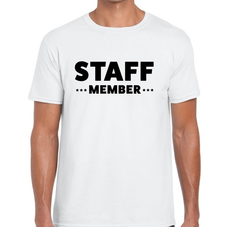 Staff member / personeel tekst t-shirt wit heren