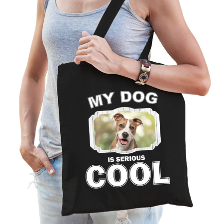 Staffordshire bull terrier honden tasje zwart volwassenen en kinderen - my dog serious is cool kado 