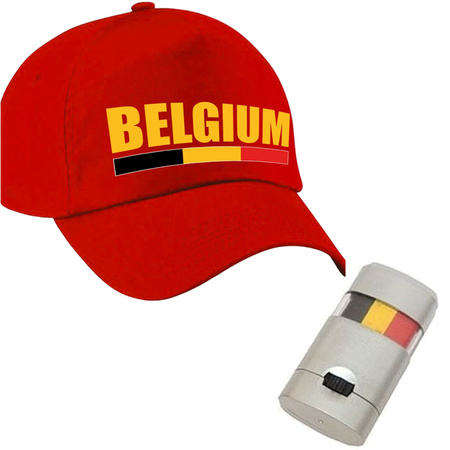 Supporters set Cap red Belgium with flag colors make-up stick