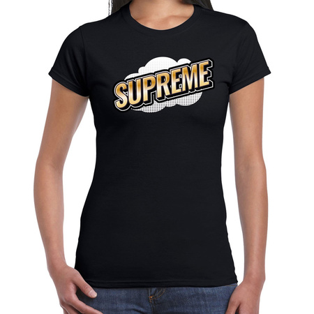 Supreme fun tekst t-shirt voor dames zwart in 3D effect