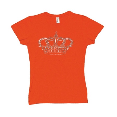 Oranje shirt dames met kroon