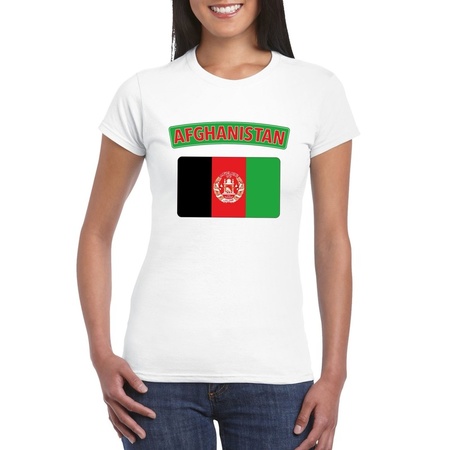 T-shirt met Afghaanse vlag wit dames
