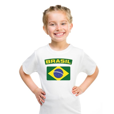 T-shirt met Braziliaanse vlag wit kinderen