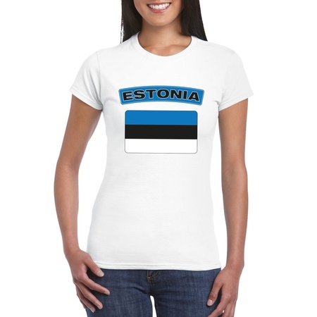 T-shirt met Estlandse vlag wit dames