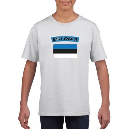 T-shirt met Estlandse vlag wit kinderen