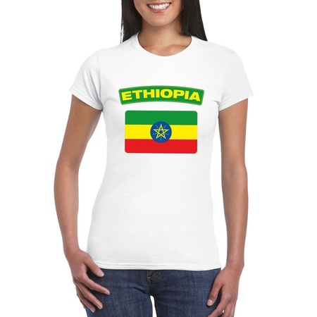 T-shirt met Ethiopische vlag wit dames