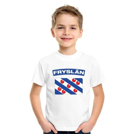 T-shirt met Friese vlag wit kinderen