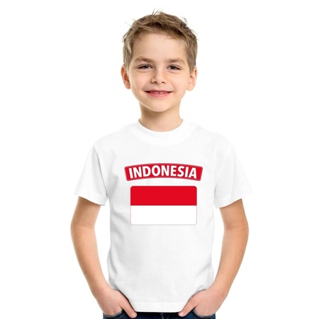 T-shirt met Indonesische vlag wit kinderen