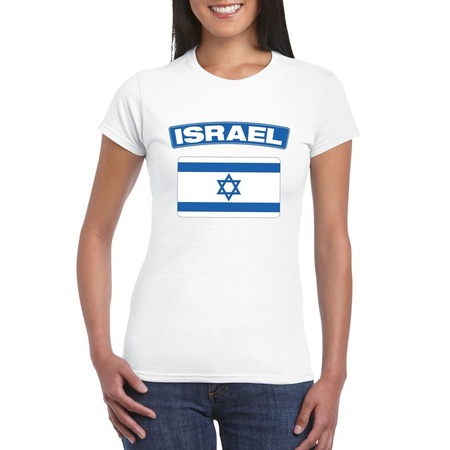 T-shirt met Israelische vlag wit dames