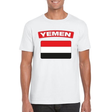 T-shirt met Jemenitische vlag wit heren