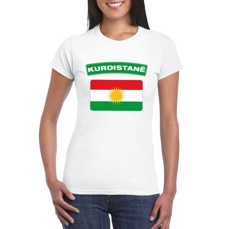T-shirt met Koerdistaanse vlag wit dames