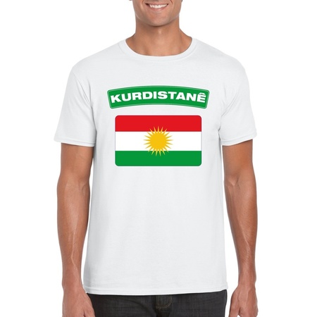 T-shirt met Koerdistaanse vlag wit heren