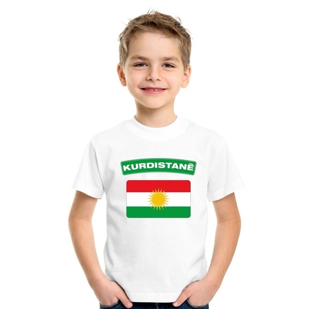 T-shirt met Koerdistaanse vlag wit kinderen