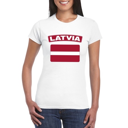 T-shirt met Letlandse vlag wit dames