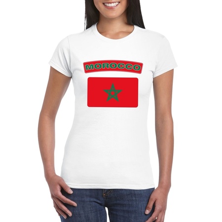 T-shirt met Marokkaanse vlag wit dames