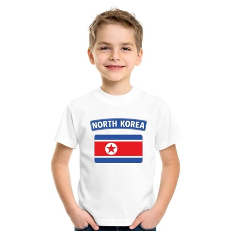 T-shirt met Noord Koreaanse vlag wit kinderen