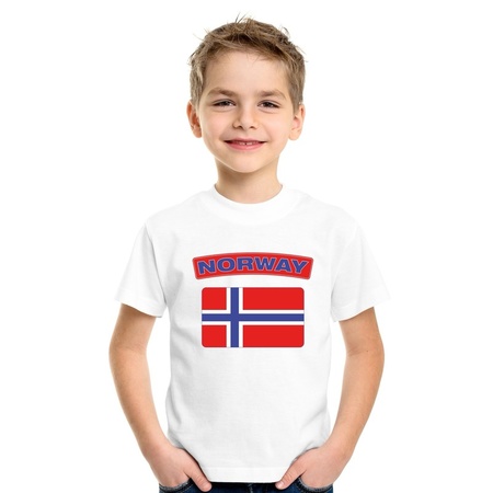 T-shirt met Noorse vlag wit kinderen