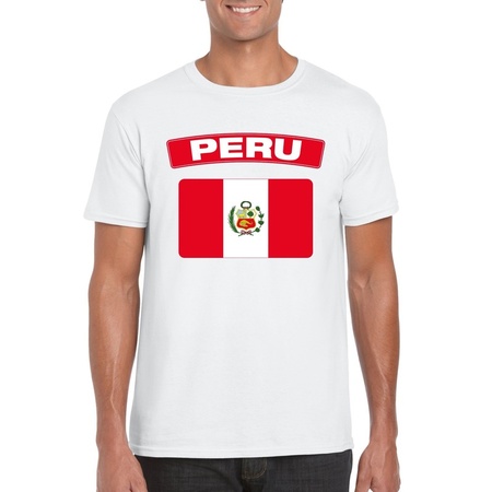 T-shirt met Peruaanse vlag wit heren