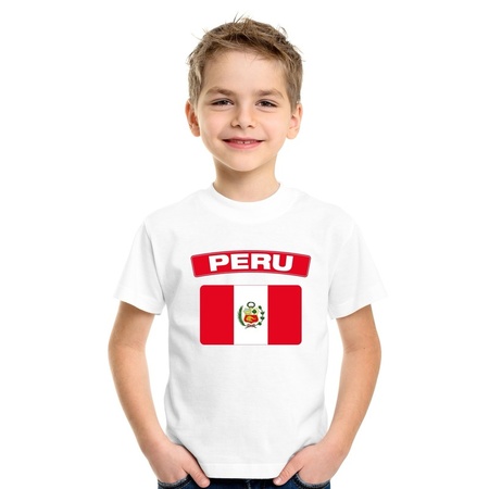 T-shirt met Peruaanse vlag wit kinderen