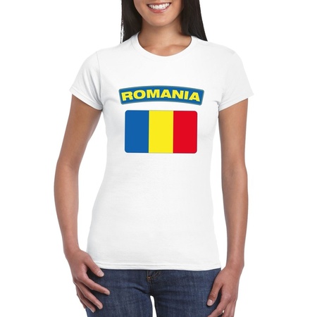 T-shirt met Roemeense vlag wit dames