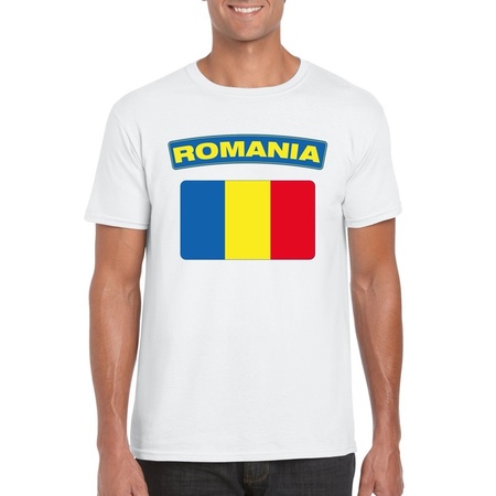 T-shirt met Roemeense vlag wit heren