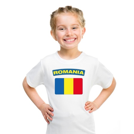 T-shirt met Roemeense vlag wit kinderen