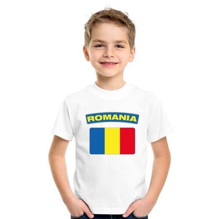 T-shirt met Roemeense vlag wit kinderen
