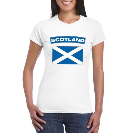 T-shirt met Schotse vlag wit dames