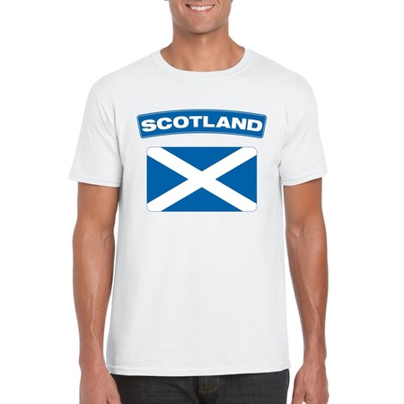 T-shirt met Schotse vlag wit heren
