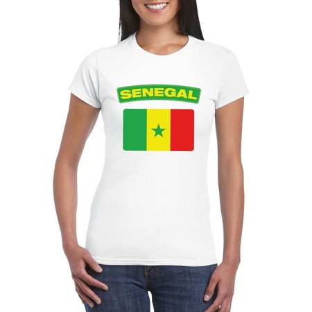 T-shirt met Senegalese vlag wit dames