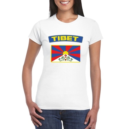 T-shirt met Tibetaanse vlag wit dames