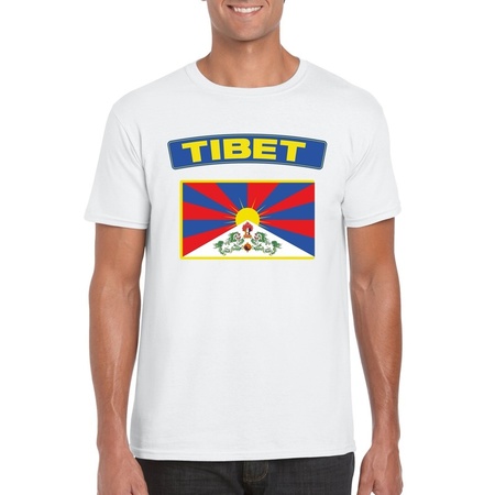 T-shirt met Tibetaanse vlag wit heren