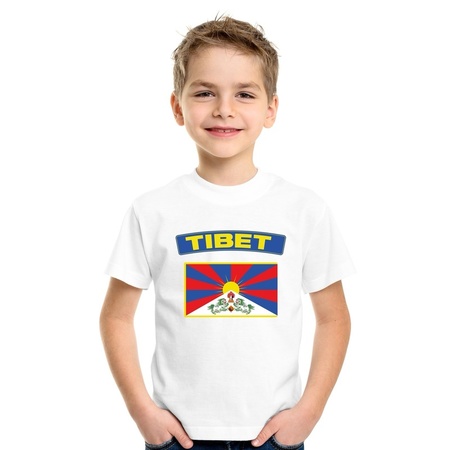 T-shirt met Tibetaanse vlag wit kinderen