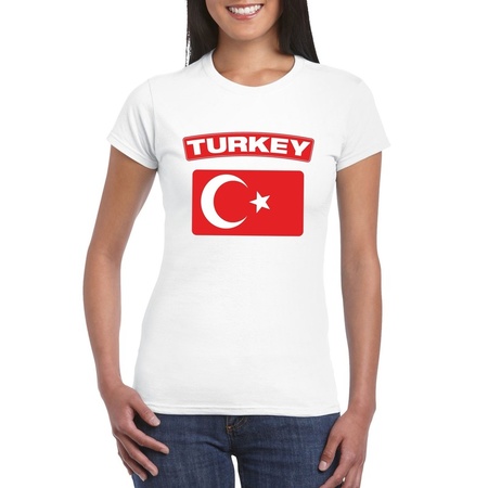 T-shirt met Turkse vlag wit dames