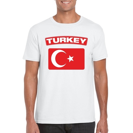T-shirt met Turkse vlag wit heren