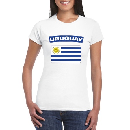 T-shirt met Uruguayaanse vlag wit dames