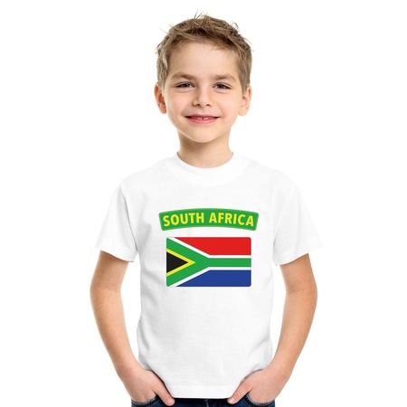 T-shirt met Zuid Afrikaanse vlag wit kinderen