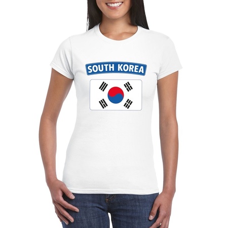T-shirt met Zuid Koreaanse vlag wit dames