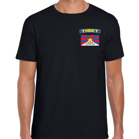 Tibet t-shirt met vlag zwart op borst voor heren