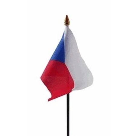 Set van 4x stuks Tsjechie tafelvlaggetje 10 x 15 cm met standaard