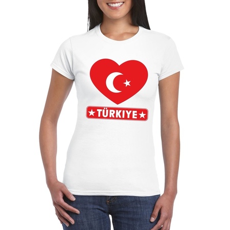 Turkije hart vlag t-shirt wit dames