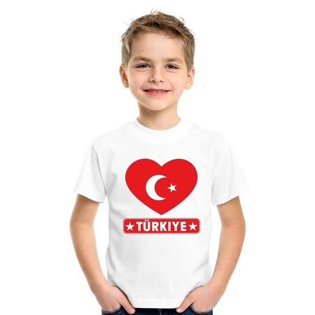 Turkije hart vlag t-shirt wit jongens en meisjes