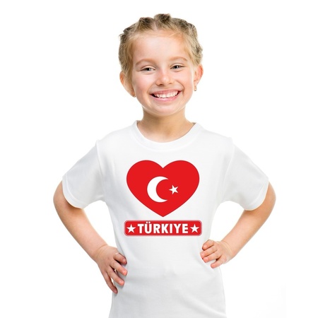 Turkije hart vlag t-shirt wit jongens en meisjes