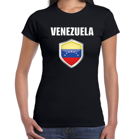Venezuela landen supporter t-shirt met Venezolaanse vlag schild zwart dames