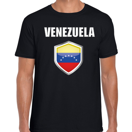 Venezuela landen supporter t-shirt met Venezolaanse vlag schild zwart heren