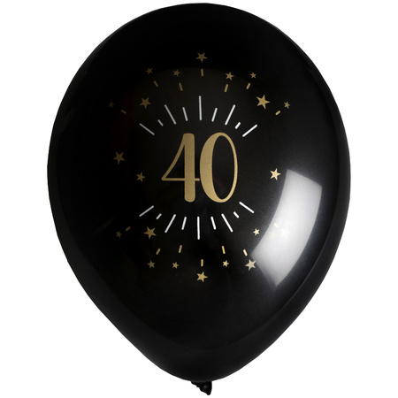 Birthday age balloons 40 years - 8x pieces - black/gold - 23 cm - Party supplies/decorations