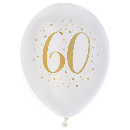Birthday age balloons 60 years - 8x pieces - white/gold - 23 cm - Party supplies/decorations