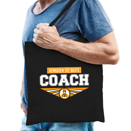Verkozen tot beste coach katoenen tas zwart voor heren - cadeau tasjes